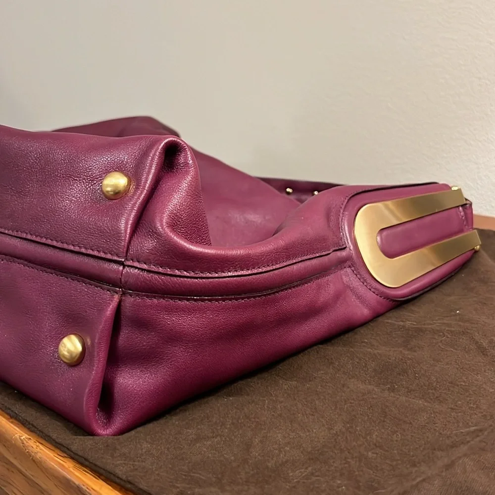 Elie Tahari NWT Leather and Brass Hobo Bag in Auburgine/Eggplant Color
